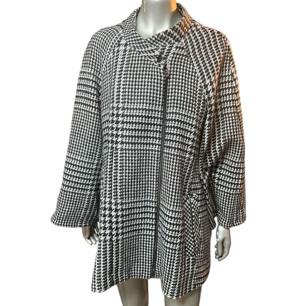 Tu Wool Blend Houndstooth Coat Zip Up Wide Sleeves Women's Size 14